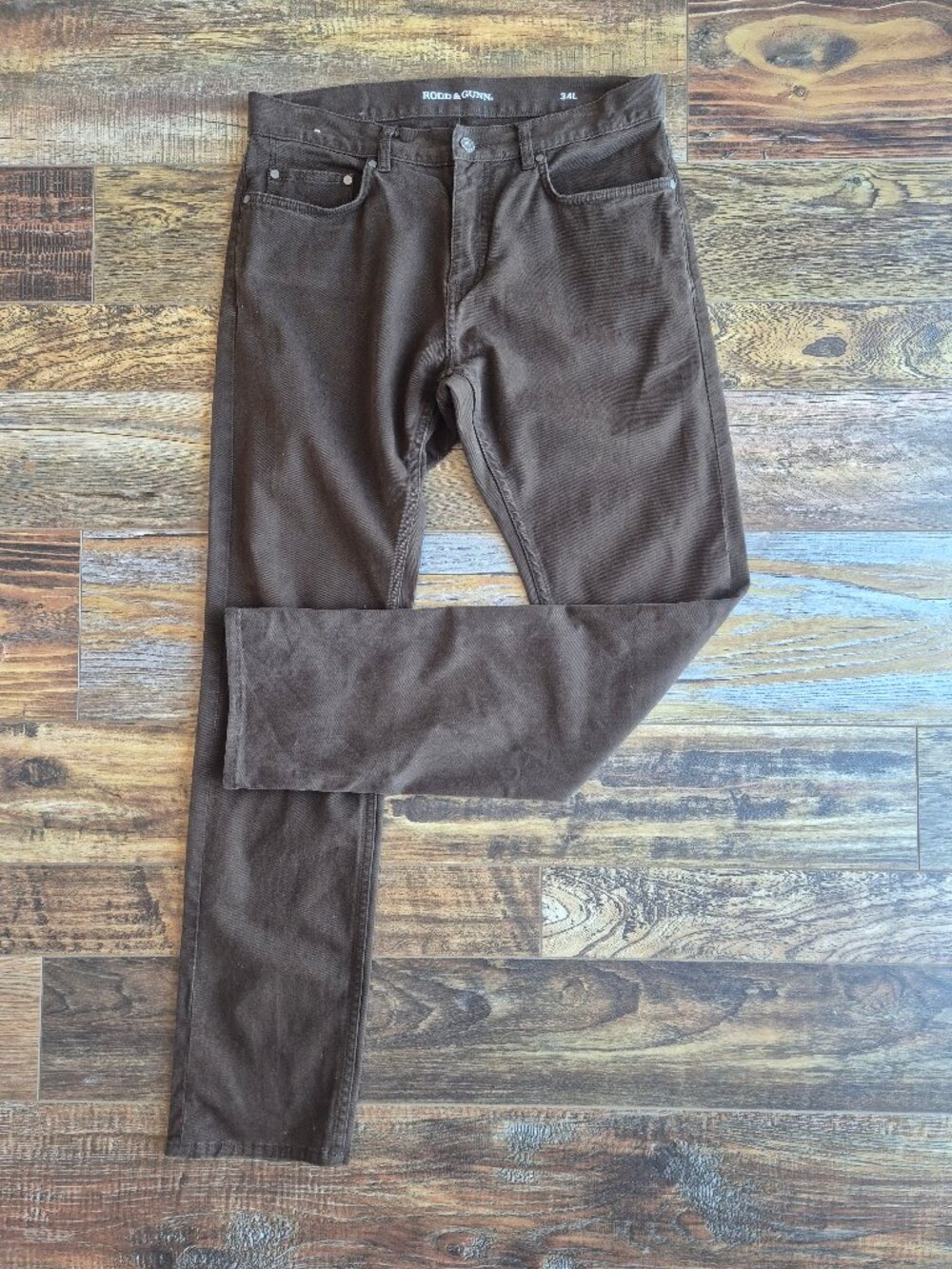 Rodd & Gunn Brown Cotton Stretch Twill Pants Straight Fit 5-Pockets Zip